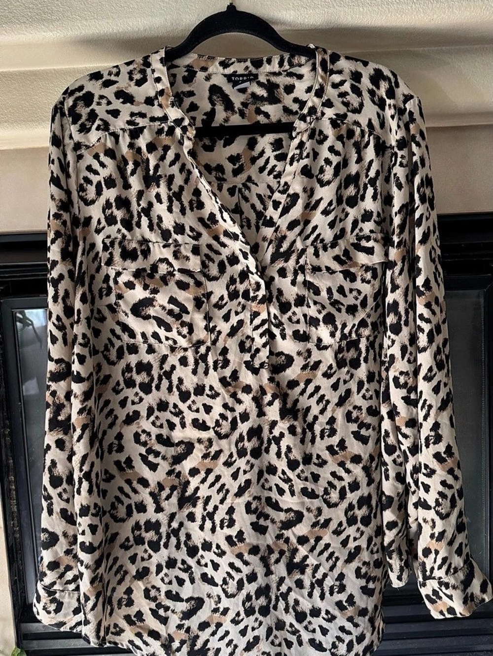 TORRID Challis Button Front Long Sleeve Blouse Leopard Blouse Brown & Black Sz 2